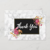 黒フレームのピンクの花束 ウェディング サンクスカード 招待状 (正面/裏面)