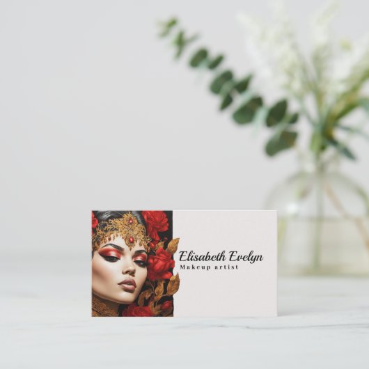 黒フレームfrt665の赤と金ゴールドの美しい 名刺 (スタンド正面)