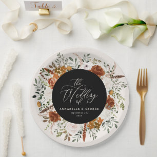 黒フローラエレガント結婚モダン素質 ペーパープレート