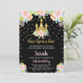 黒フローラグリッタープリンセス誕生日招待状 招待状 (スタンド正面)