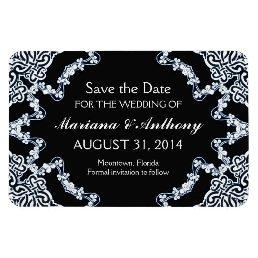 黒フローラダマスクセーブザデートマグネット マグネット (横)