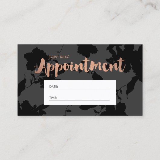 黒フローラバラ金ゴールド文字サロンアポイントメント 予約カード (正面)