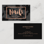 黒フローラバラ金ゴールド文字ネイルサロン 名刺 (正面/裏面)