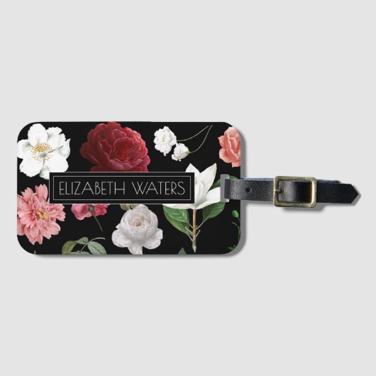 黒フローラ旅行荷物タグ ラゲッジタグ (正面横)