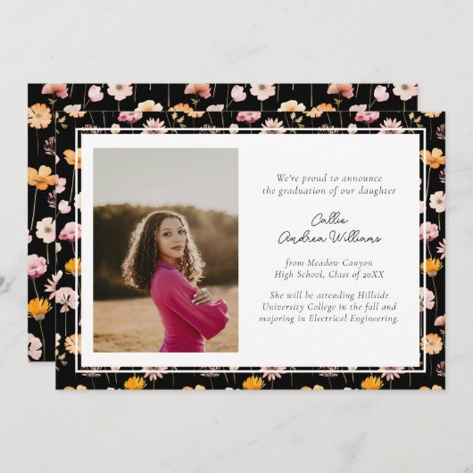 黒フローラ水彩野草卒業 案内状 (正面/裏面)