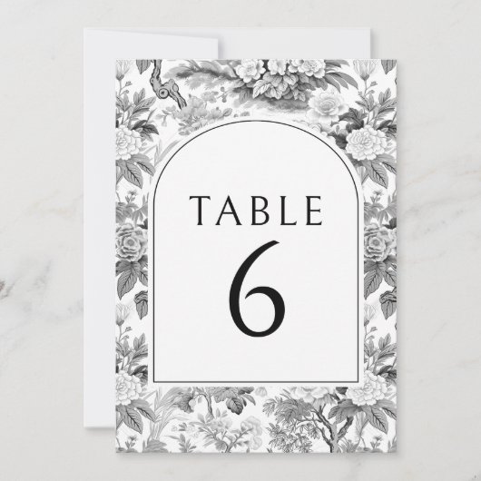 黒フローラ結婚Chinoiserieのテーブル番号 招待状 (正面)