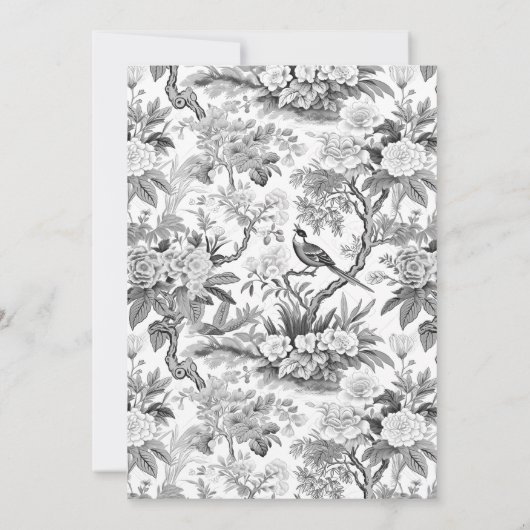 黒フローラ結婚Chinoiserieのテーブル番号 招待状 (裏面)