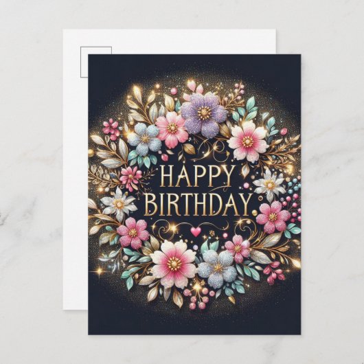 黒フローラ誕生日葉書 ポストカード (正面/裏面)