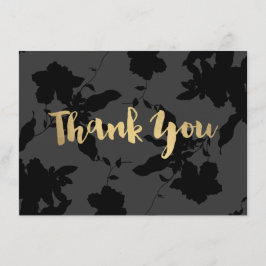 黒フローラ金ゴールド文字サンキューカード ノートカード