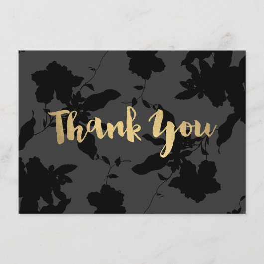 黒フローラ金ゴールド文字サンキューカード ノートカード (正面)