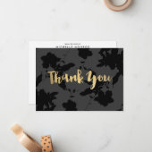 黒フローラ金ゴールド文字サンキューカード ノートカード (正面/裏面インサイチュ)