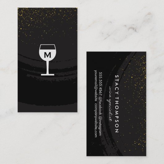 黒ブラシ仕上げワイングラス金ゴールド斑点 名刺 (正面/裏面)