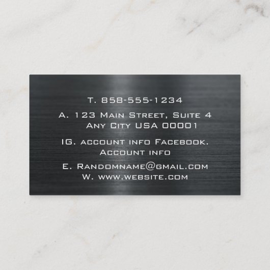 黒ブラシ仕上げ金属ステンレス鋼 名刺 (裏面)