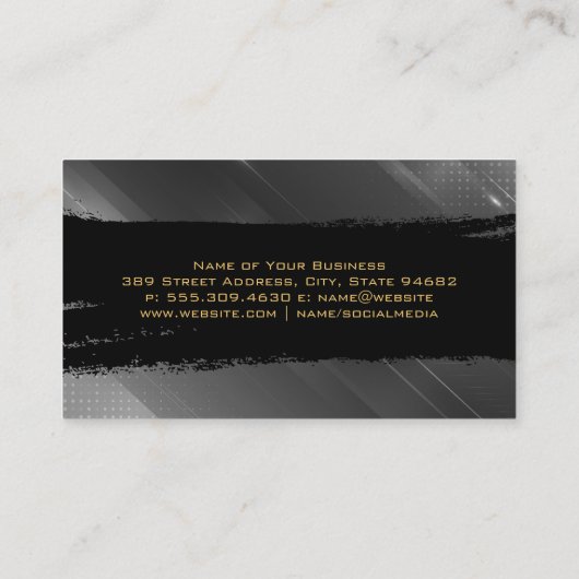 黒ブラシ付きストローク | グレーの抽象芸術背景 名刺 (裏面)