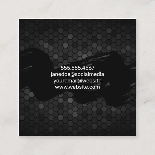 黒ブラシ |幾何学的パターン スクエア名刺 (裏面)