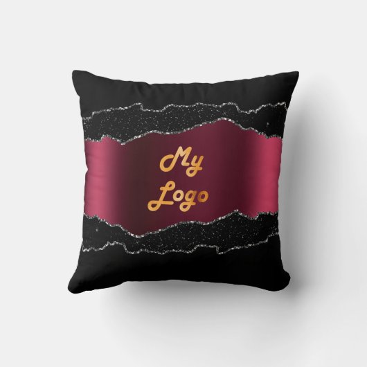 黒ブルゴーニュのアゲイト大理石の名前のビジネスロゴ クッション (裏面)