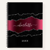 黒ブルゴーニュのアゲイト大理石グリッター名 ノートブック (正面)