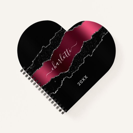 黒ブルゴーニュ瑪瑙の大理石グリッター名girl ノートブック (正面)