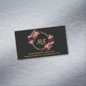 黒ブルゴーニュ花模様金ゴールドジオモノグラムエレガント マグネット名刺 (インサイチュ)