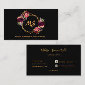 黒ブルゴーニュ花模様金ゴールドモノグラムSNS 名刺 (正面/裏面)