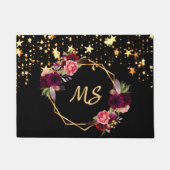 黒ブルゴーニュ花模様金ゴールド星モノグラム ドアマット (正面)