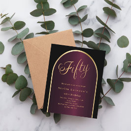 黒ブルゴーニュ金ゴールドアーチ50歳の誕生日の招待状