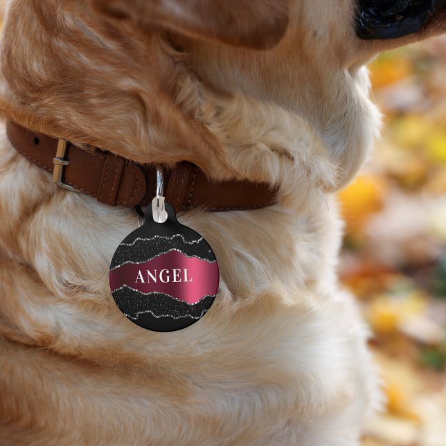 黒ブルゴーニュ銀アガート大理石グリッター名 ペット　ネームタグ (クリエイターアップロード済み)