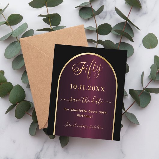 黒ブルゴーニュ50歳の誕生日の予算は日付を保存 チラシ