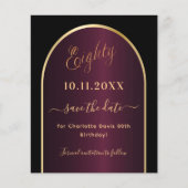 黒ブルゴーニュ80歳の誕生日の予算は日付を保存 チラシ (正面)