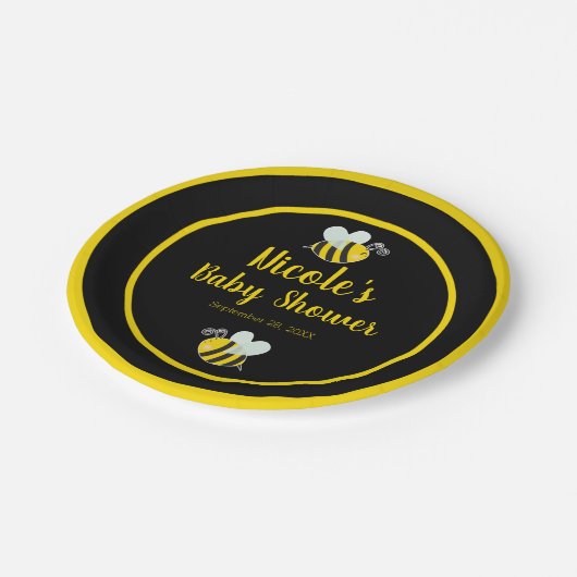 黒ブンブンいう音&イエロービーテーマベビーシャワー ペーパープレート (アングル)