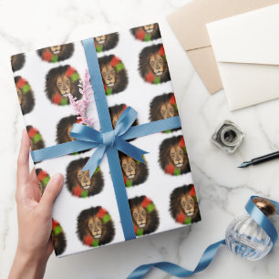 黒プライドライオン赤い緑の統一ジャングル猫のキング ラッピングペーパー