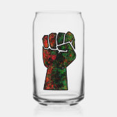 黒プライド赤い緑の拳パンアフリカ国旗の団結 ガラス缶 (正面)