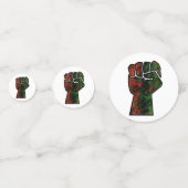 黒プライド赤い緑の拳パンアフリカ国旗の団結 コンフェッティ (正面)