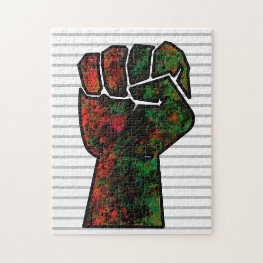 黒プライド赤い緑の拳パンアフリカ国旗の団結 ジグソーパズル (縦)
