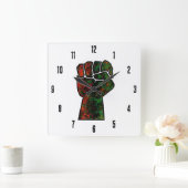 黒プライド赤い緑の拳パンアフリカ国旗の団結 スクエア壁時計 (ホーム)