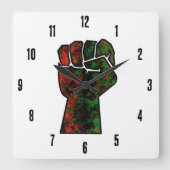 黒プライド赤い緑の拳パンアフリカ国旗の団結 スクエア壁時計 (正面)