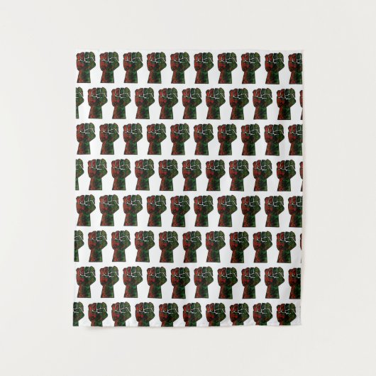 黒プライド赤い緑の拳パンアフリカ国旗の団結 タペストリー (正面)