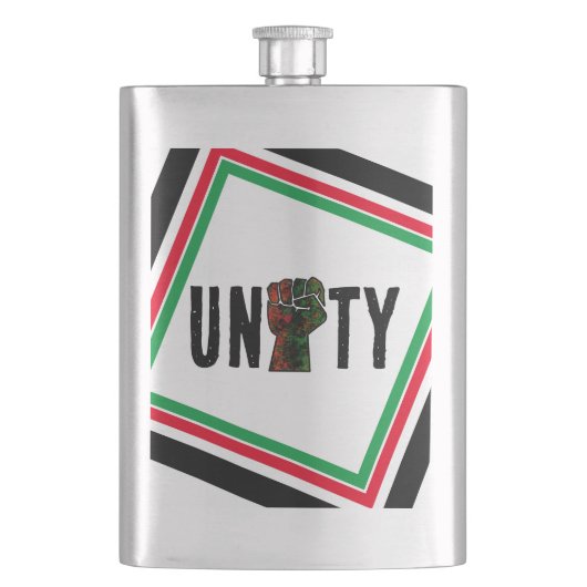 黒プライド赤い緑の拳パンアフリカ国旗の団結 フラスク (正面)