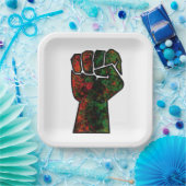 黒プライド赤い緑の拳パンアフリカ国旗の団結 ペーパープレート (パーティー)