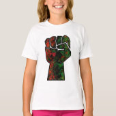 黒プライド赤い緑の拳パンアフリカ国旗の団結 Tシャツ (正面)