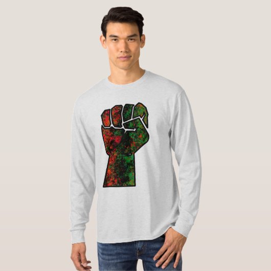 黒プライド赤い緑の拳パンアフリカ国旗の団結 Tシャツ (正面フル)