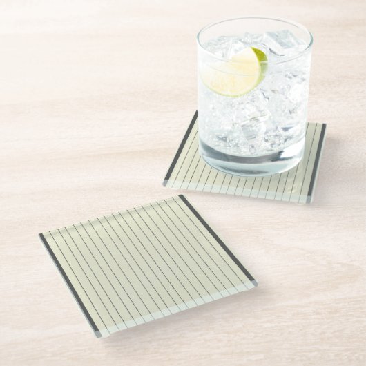 黒ベージュの垂直ストライプパターン ガラスコースター (アングル)