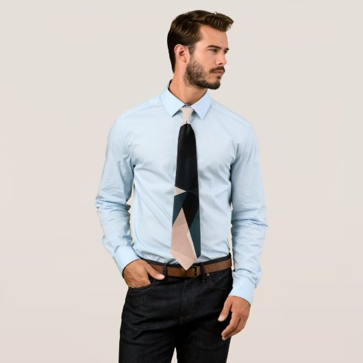 黒ベージュモダン幾何学的抽象芸術パターン ネクタイ (インサイチュ)