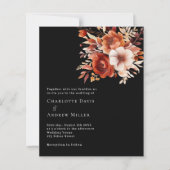 黒ベージュ焦げオレンジフローラ結婚式招待状 (正面)