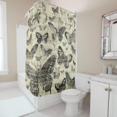 黒ベージュ、蝶、ヴィンテージ、みすぼらしいシック、パテ シャワーカーテン (インサイチュ)