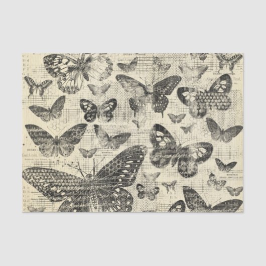 黒ベージュ、蝶、ヴィンテージ、みすぼらしいシック、パテ 薄葉紙 (正面)