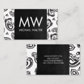 黒ペイズリー花柄 |ブラックレザー 名刺 (正面/裏面)