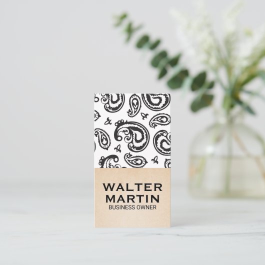 黒ペイズリー花柄 名刺 (スタンド正面)