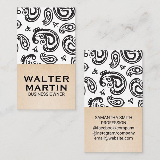 黒ペイズリー花柄 名刺 (正面/裏面)