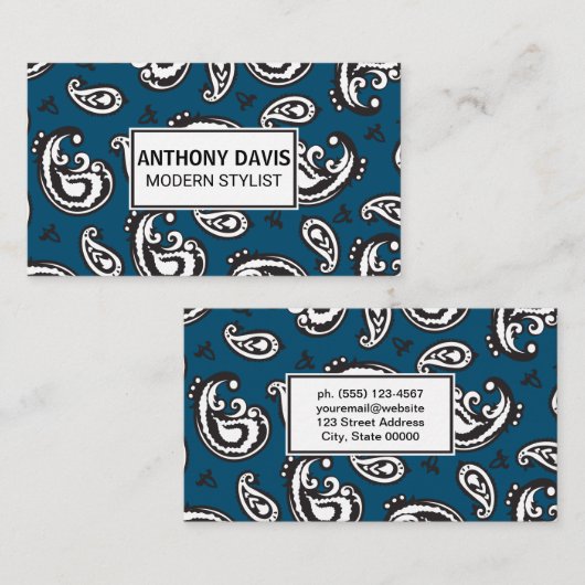 黒ペイズリー花柄 名刺 (正面/裏面)